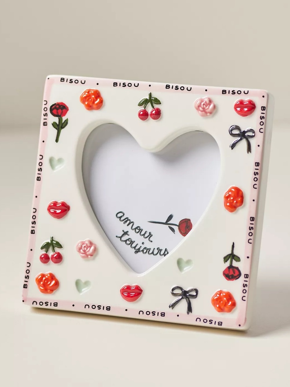 Anthropologie Amour Ceramic Floral Heart Shaped 4x4 Photo Art Frame